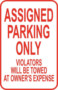 Assigned Parking Only Sign 12" x 18" Aluminum Metal Street Road Garage Lot #12